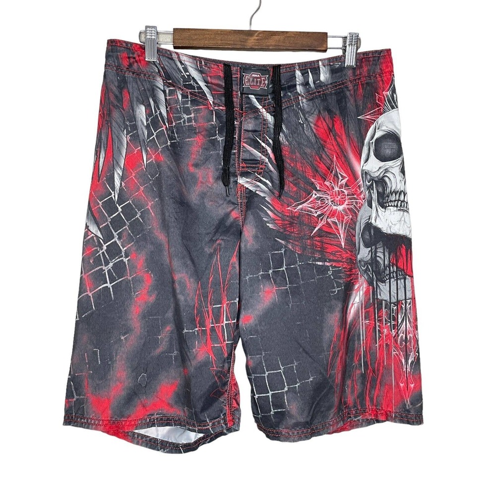 MMA Elite Medium Mens Multicolor Drawstring Waist Graphic Swim Board Shorts